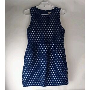 J CREW FACTORY Women's Size 14 Silk Blend Navy Dress Silver Glitter Polka Dots